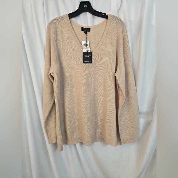 Charter Club New 100% Cashmere Beige V-Neck Soft Sweater Size 2X - Picture 1 of 6